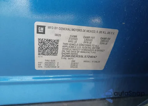 2020 Chevrolet Blazer Fwd Rs из США, поврежденный, VIN 3GNKBERS5LS724047